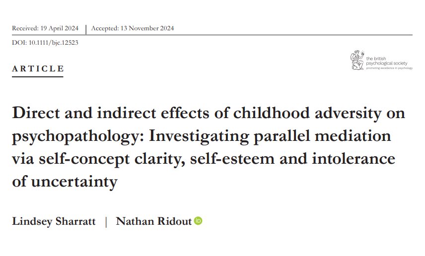 New paper published in British Journal of Clinical Psychology <a href="/AstonPsychology/">AstonPsychology</a> <a href="/AstonUniversity/">Aston University</a> 
Access it at:
doi.org/10.1111/bjc.12…
Congratulations Dr Sharratt <a href="/DrLSharratt/">Dr Lindsey Sharratt</a> on your 1st publication 👏