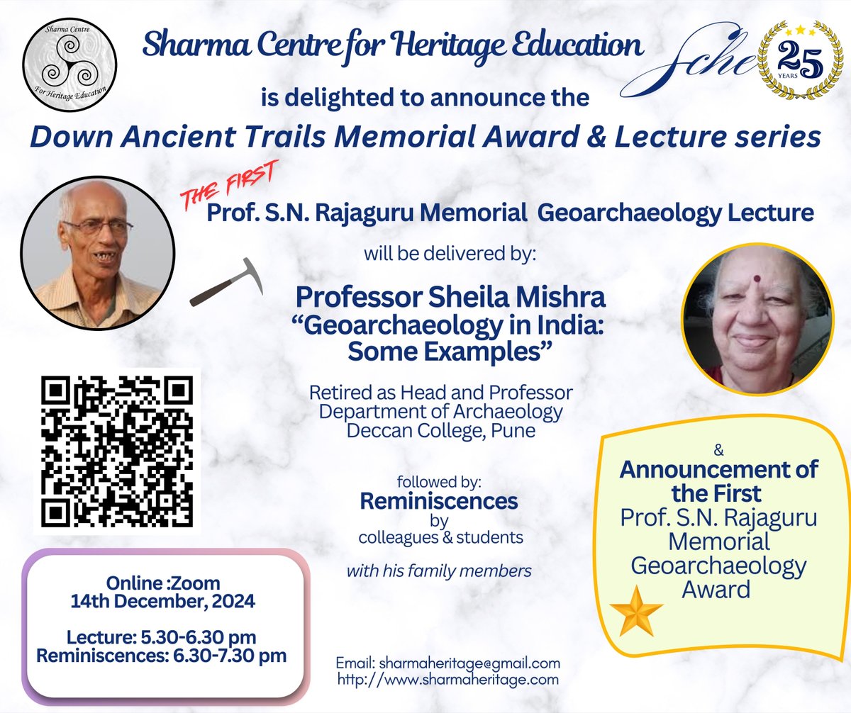 sche-archeo (@sharmaheritage) on Twitter photo Announcing: New memorial lecture & award series. Beginning with the Prof. S.N. Rajaguru Memorial Geoarchaeology lecture: to be delivered by Prof. Sheila Mishra. & An award for a young geoarchaeologist!
us02web.zoom.us/meeting/regist… Announcing: New memorial lecture & award series. Beginning with the Prof. S.N. Rajaguru Memorial Geoarchaeology lecture: to be delivered by Prof. Sheila Mishra. & An award for a young geoarchaeologist!
us02web.zoom.us/meeting/regist…
