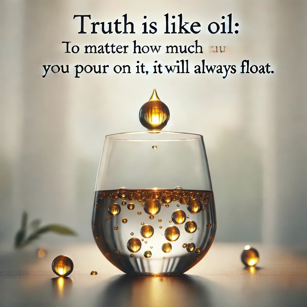Sami_G_2023's tweet photo. Truth is like oil: No matter how much water you pour on it, it will always float. ๐
No matter how much it's buried or concealed, the truth has a way of rising to the surface. Stay patient, stay true, and let the truth speak for itself. ๐ซ #TruthAlwaysPrevails #StayTrue https://t.co/iyrhoyJU00