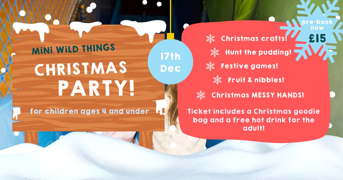 WildThingsPlay's tweet photo. SAVE THE DATE! 📅 Our toddler Christmas party is taking place on 17th December 🎄

Suitable for ages 4 and under, each £15 ticket includes a special Christmas goodie bag, a hot drink for the adult, and stacks of festive fun. Prebook in-person or by calling 01179592514 https://t.co/joEB0EyBEt