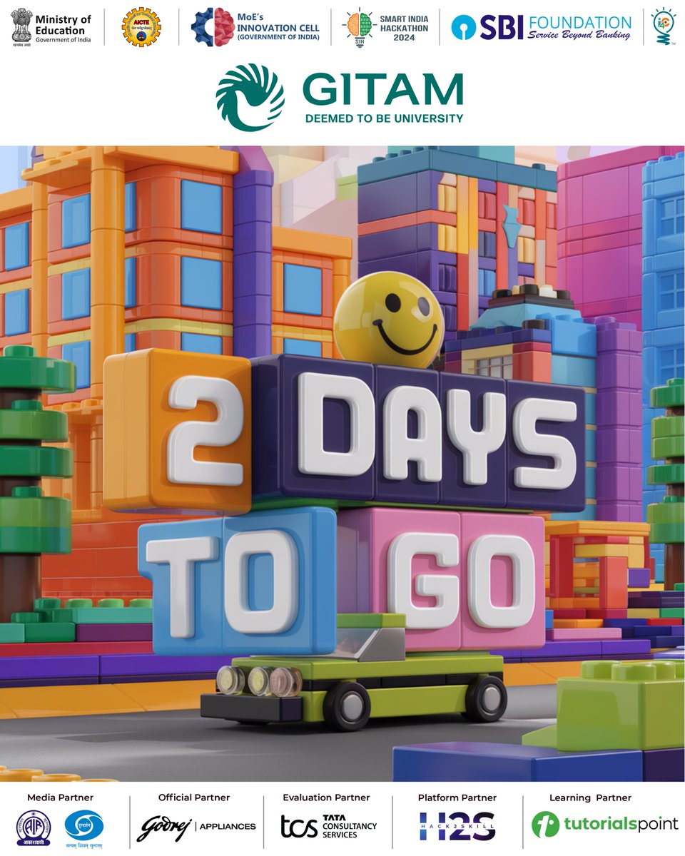 GITAM Deemed University (@gitamuniversity) on Twitter photo 2 DAYS TO GO!
The excitement is through the roof! Get ready to witness Smart India Hackathon 2024 – Hardware Edition hosted by #GITAM.
Innovation, creativity & solutions await! Are you ready?
#SIH2024 #SmartIndiaHackathon #PM_ModiAtSIH #InnovationSeAtmanirbharBharat <a href="/SIH2024_MIC/">Smart India Hackathon 2024</a> 2 DAYS TO GO!
The excitement is through the roof! Get ready to witness Smart India Hackathon 2024 – Hardware Edition hosted by #GITAM.
Innovation, creativity & solutions await! Are you ready?
#SIH2024 #SmartIndiaHackathon #PM_ModiAtSIH #InnovationSeAtmanirbharBharat <a href="/SIH2024_MIC/">Smart India Hackathon 2024</a>