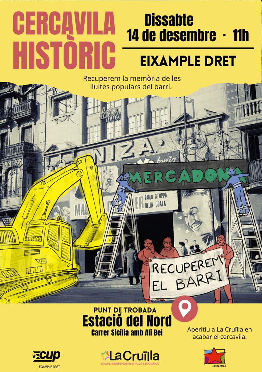 CUPEixample's tweet photo. Aquest dissabte us convidem a una ruta explicativa per diferents punts simbòlics dels nostres barris per preservar i posar en valor la memòria històrica del nostre entorn i parlar de diferents lluites populars que ens han precedit. Ens veiem davant de l'Estació del Nord a les 11h https://t.co/Zpz3m6siH4