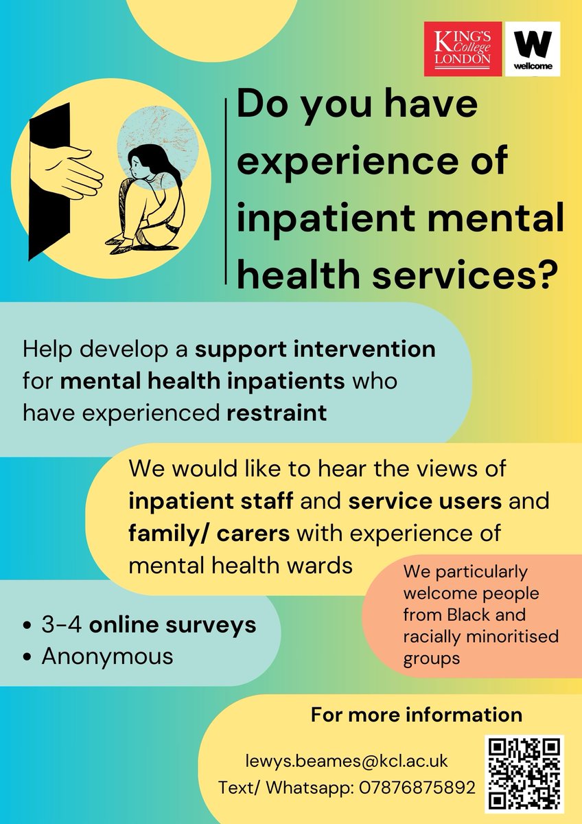 Mental health service users often report an absence of support after experiencing coercive practices (e.g. #restraint) on #mentalhealth wards. 

We want to change this. 

Help shape support for service users exposed to restraint. More information here:
forms.office.com/e/xyHs346P3F
