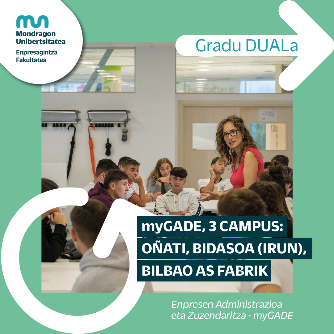 Enpresagintza's tweet image. 📍 Enpresen Administrazioa eta Zuzendaritza #myGADE gradu DUALa Oñatin, Bidasoan edo Bilbao AS Fabrik|en ikasi ahal izango duzu.  

ow.ly/srKB50Unn0c

#LearningFromAction