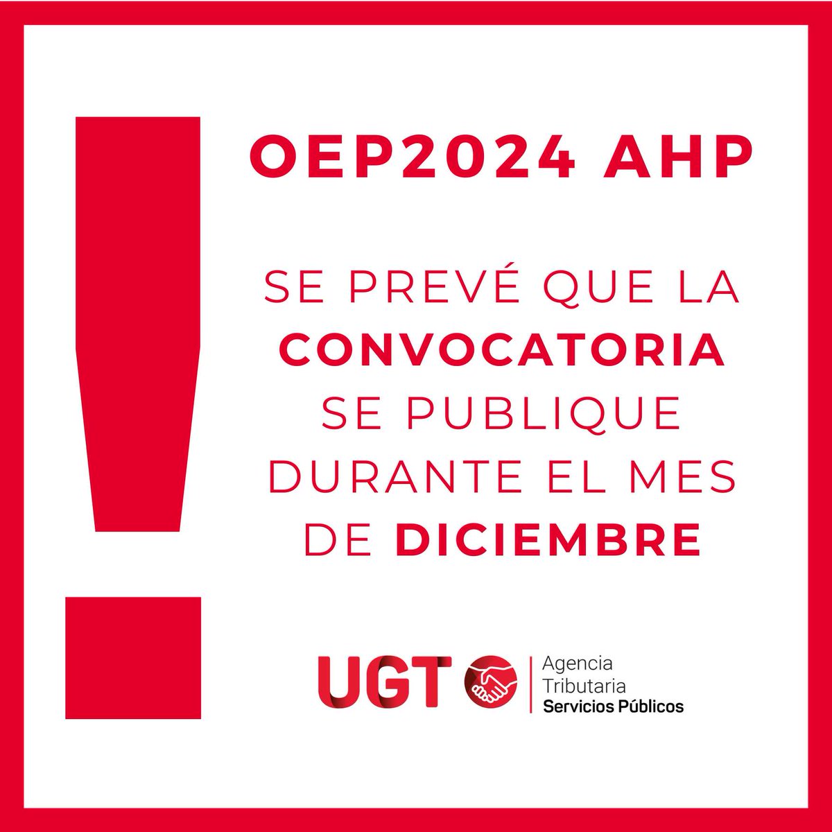 ‼️ OEP2024 Agentes de Hacienda Pública

📢 PREVISIÓN

📆 Se prevé que la convocatoria de la OEP2024 de AHP se publique antes de finalizar este mes

👉🏼 Seguiremos informando de cualquier novedad
