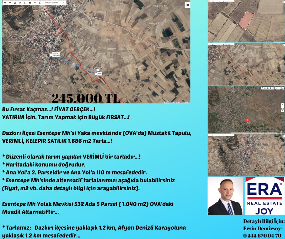 Fiyat Düştü  YATIRIM/Tarım için Büyük FIRSAT

Afyon Dazkırı'da (OVA'da) SATILIK 1.886m2 Tarla

✓Sulanan-Verimli
✓Yol var-Dazkırıya 1km
✓532 Ada 5 Parsel (1.040m2) benzeridir

sahibinden.com/ilan/emlak-ars…

#yatırımlıktarla #satılıktarla #kelepirtarla #satılıkkelepirtarla #Tarla #ERA