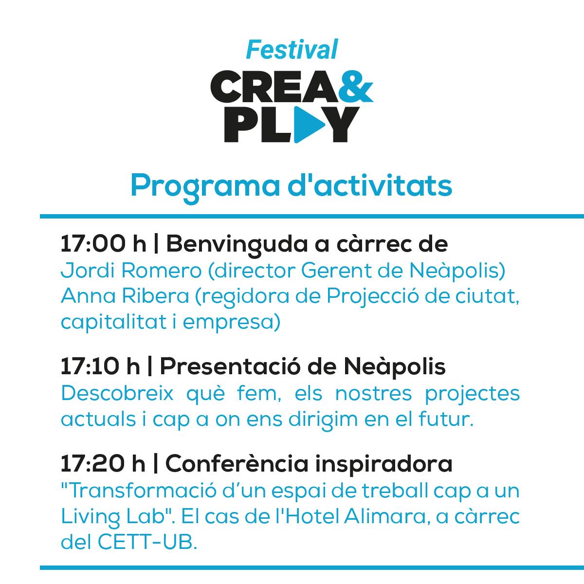 neapolisvng's tweet photo. 🚀 El Festival Crea&amp;Play és una jornada creada per compartir idees, sinergies i imaginar junts com voldríem el Neàpolis del futur!

📅12/12/24
⏰17 a 20 h
📍Neàpolis, VNG

😌 Volem escoltar-te i comptar amb la teva creativitat!

ℹ️ https://t.co/snbwbICSf3 https://t.co/r3gESLn2xx