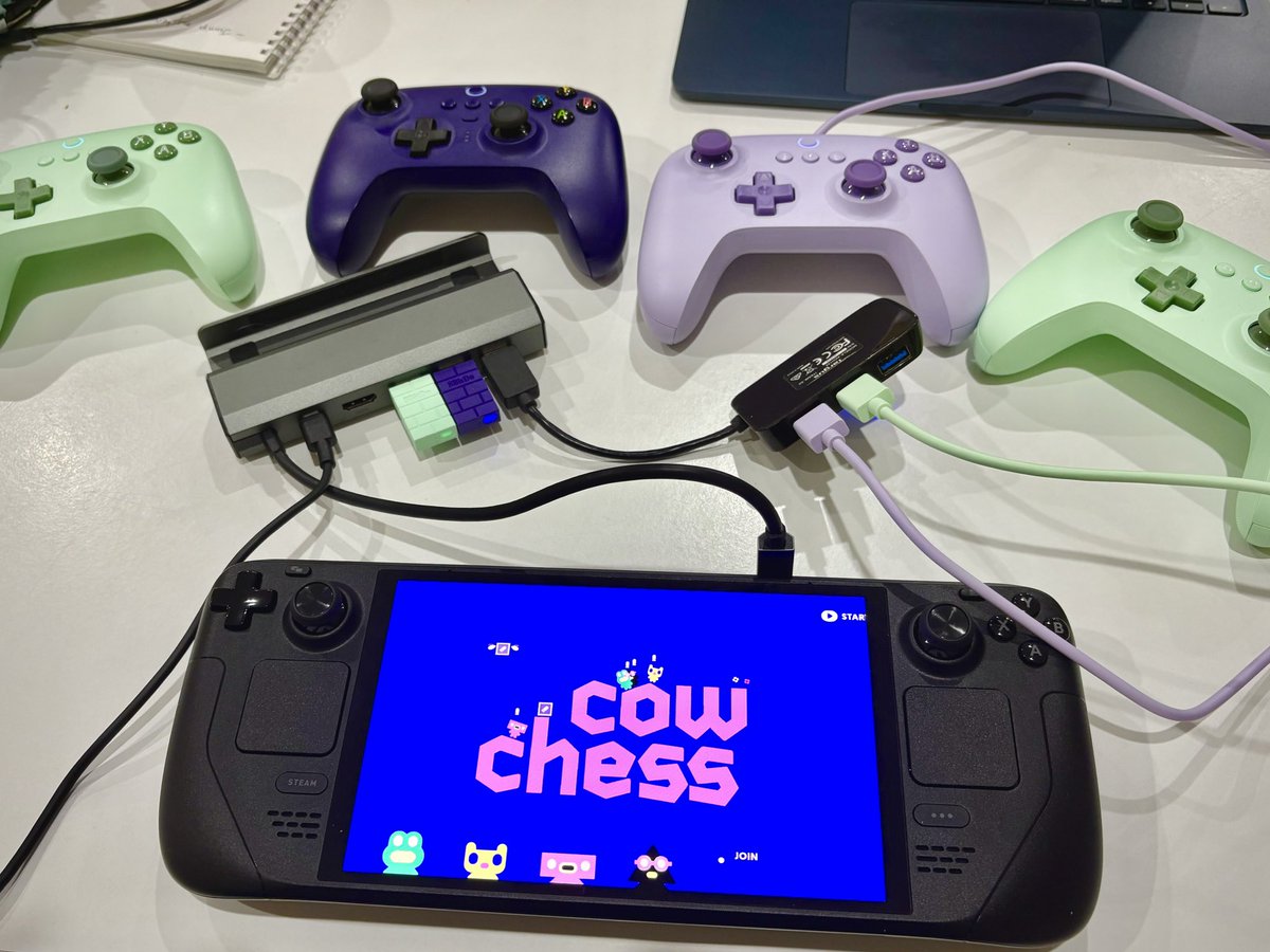 Play-testing Cow Chess with the Steam Deck tomorrow night. Everything’s running smoothly, even with recording on. Hopefully that single USB C port doesn’t catch fire or something 😅