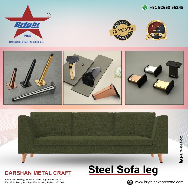 ibais_hardware's tweet image. DARSHAN METAL CRAFT (RAJKOT)

For enquiry via WhatsApp click:   
ibais.biz/9265065245

Mr. Rajesh Patel - 92650 65245
#sofaleg #sofahardware
#sofafitting #fittingproduct
#hardware
.
@ibais_hardware