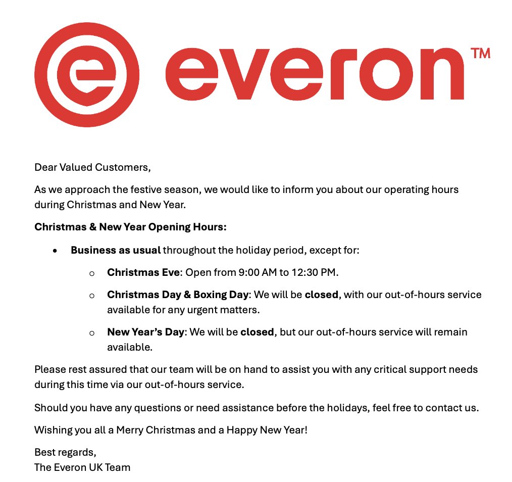 ❗️Important information over the festive period ❗️