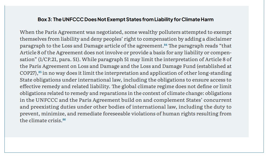 Under the <a href="/UNFCCC/">UN Climate Change</a>, rich nations continue to deny their obligations related to the #RightToRemedy for #ClimateHarm, but the global climate regime does NOT define or limit pre-existing legal obligations (see 👇). Even now, in front of the <a href="/CIJ_ICJ/">CIJ_ICJ</a>, they continue these attempts.
