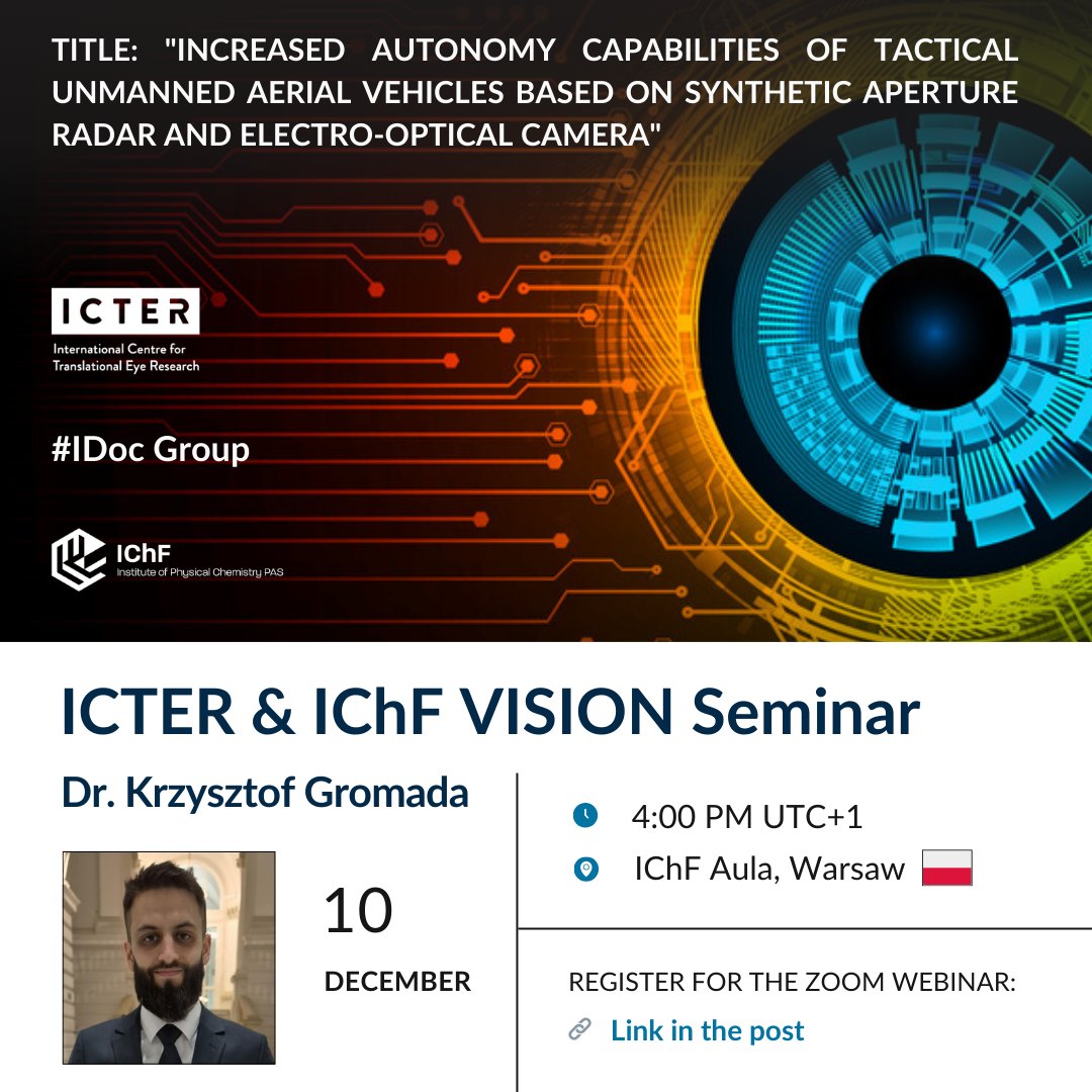 ICTER (@icter_pl) on Twitter photo 📢 Join us on 10th December at 4 PM in the <a href="/ICHF_PAN/">IChF PAN</a> Aula or online via Zoom for a seminar exploring the latest innovations in UAV technology with Dr. Krzysztof Gromada from the IDoc group. 
Register here: zoom.us/webinar/regist…
#ICTER_PL #IDoc #VisionSeminar #IPC_PAS #UAV 📢 Join us on 10th December at 4 PM in the <a href="/ICHF_PAN/">IChF PAN</a> Aula or online via Zoom for a seminar exploring the latest innovations in UAV technology with Dr. Krzysztof Gromada from the IDoc group. 
Register here: zoom.us/webinar/regist…
#ICTER_PL #IDoc #VisionSeminar #IPC_PAS #UAV