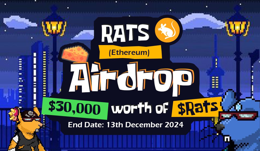 AirdropKart's tweet photo. 🚨 Airdrop: Rats (RATS)
🔥 Prize Pool: $30,000 worth of RATS
🏆 Winners: For all valid users
📅 End Date: 13th December 2024
🚀 Distribution: Immediately on Website 

ℹ️ Airdrop Link: https://t.co/X8oz5clyxK https://t.co/gGSUXaDUu0