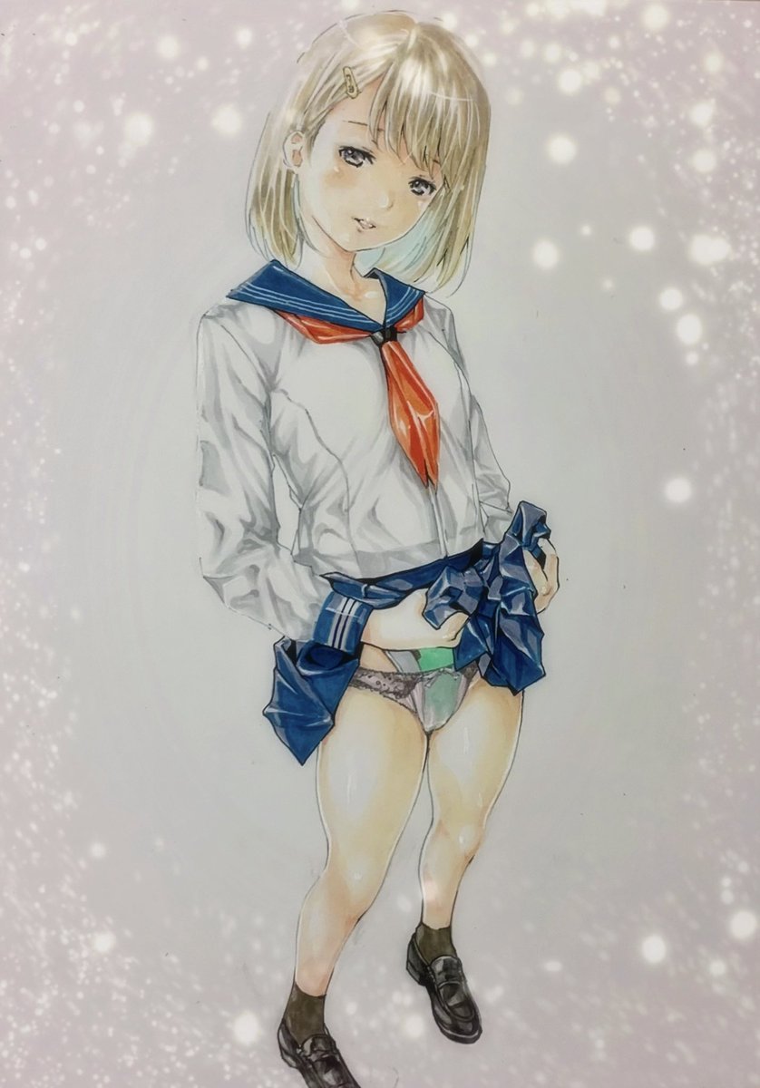 水着だから大丈夫……∑(゜Д゜)⁉️
#アナログ絵 
#JK 
#制服 
#水着 