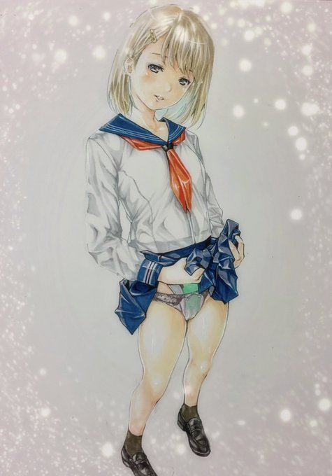 水着だから大丈夫……∑(゜Д゜)⁉️
#アナログ絵 
#JK 
#制服 
#水着 