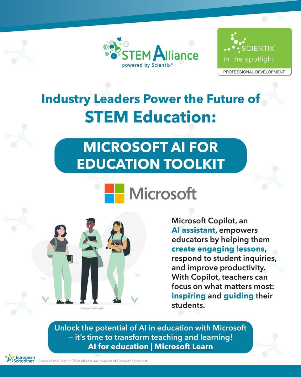 Exposcience's tweet image. 📚 Have a hard time managing lesson plans and staying organised? 🎉 Meet your new #AI bestie, Microsoft Education Copilot 🦸‍♀️ It’s like having a personal assistant who needs no lunch breaks! 
Discover our tools: bit.ly/3Yxnjo3 
#Scientix #STEMAlliance #MicrosoftCopilot