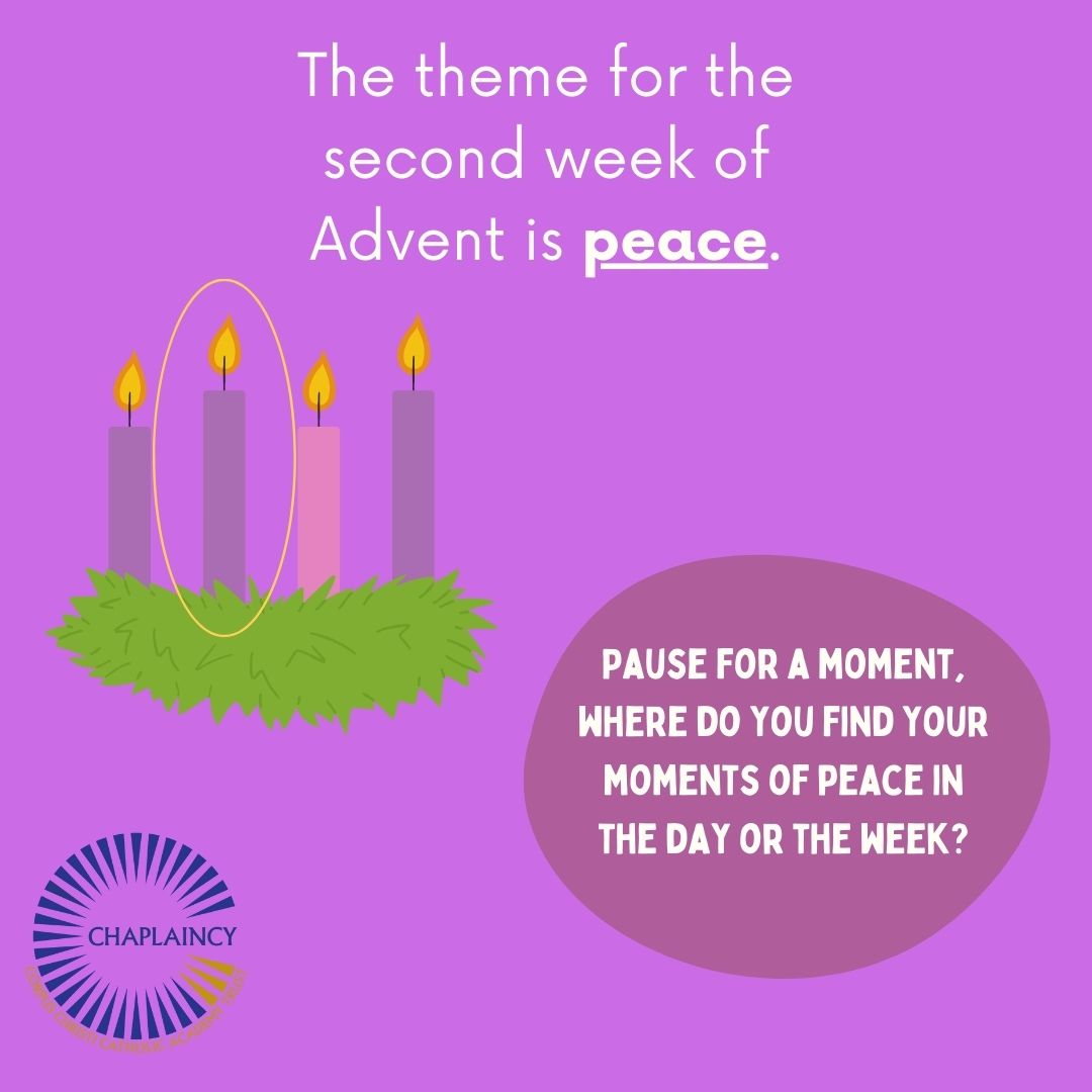 CCCATChaplain's tweet photo. Sunday marked the start of the second week of Advent where our focus is Peace. What brings you peace in your life?✝️💜 https://t.co/ay3ryavd2T