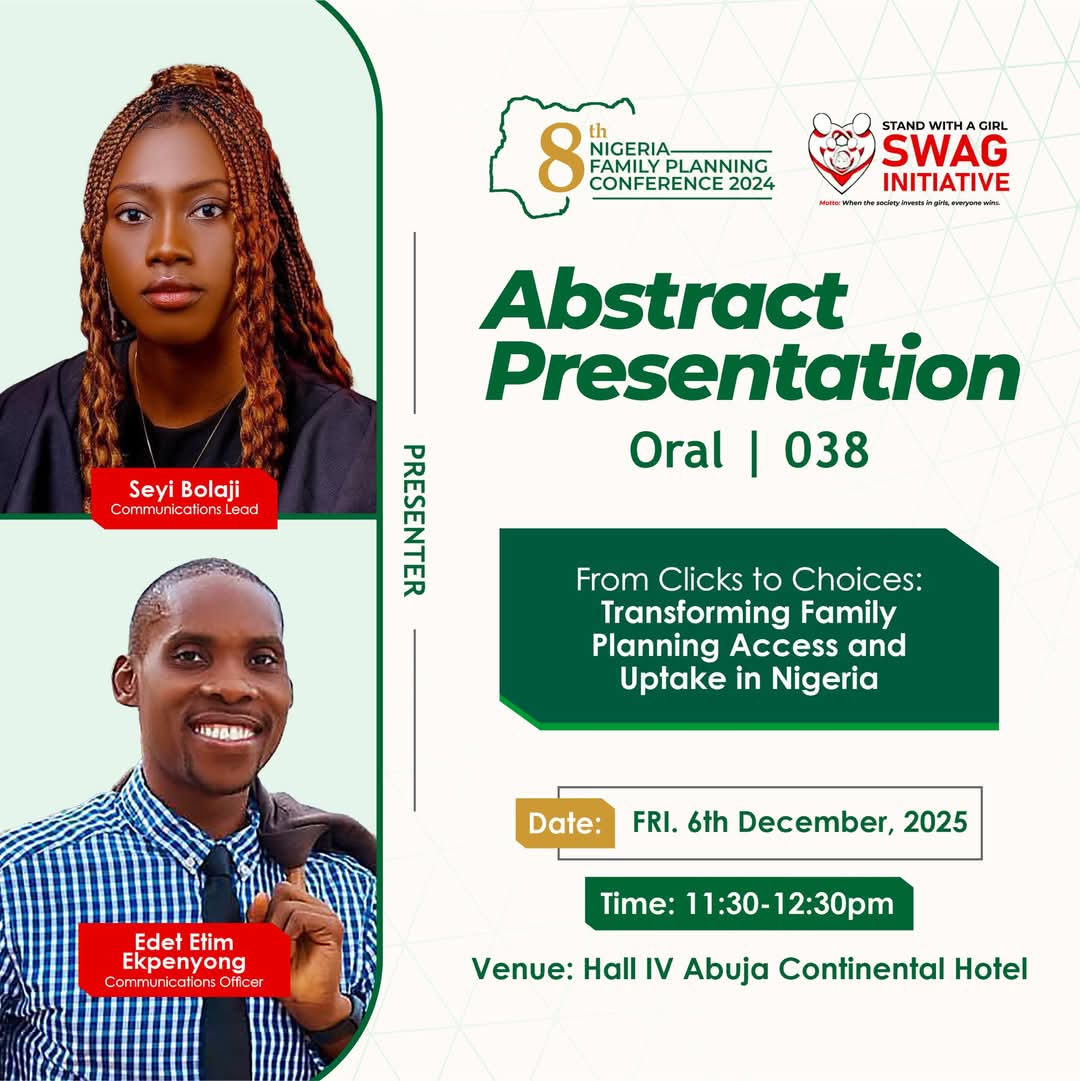 swag_initiative's tweet photo. At the 8th Nigeria Family Planning Conference, our team members presented abstracts on projects we have implemented at SWAG Initiative. 

#NigeriaFamilyPlanningConference #NFPC24
#NFPC2024 #8THFPC https://t.co/T9UM0tAjBK