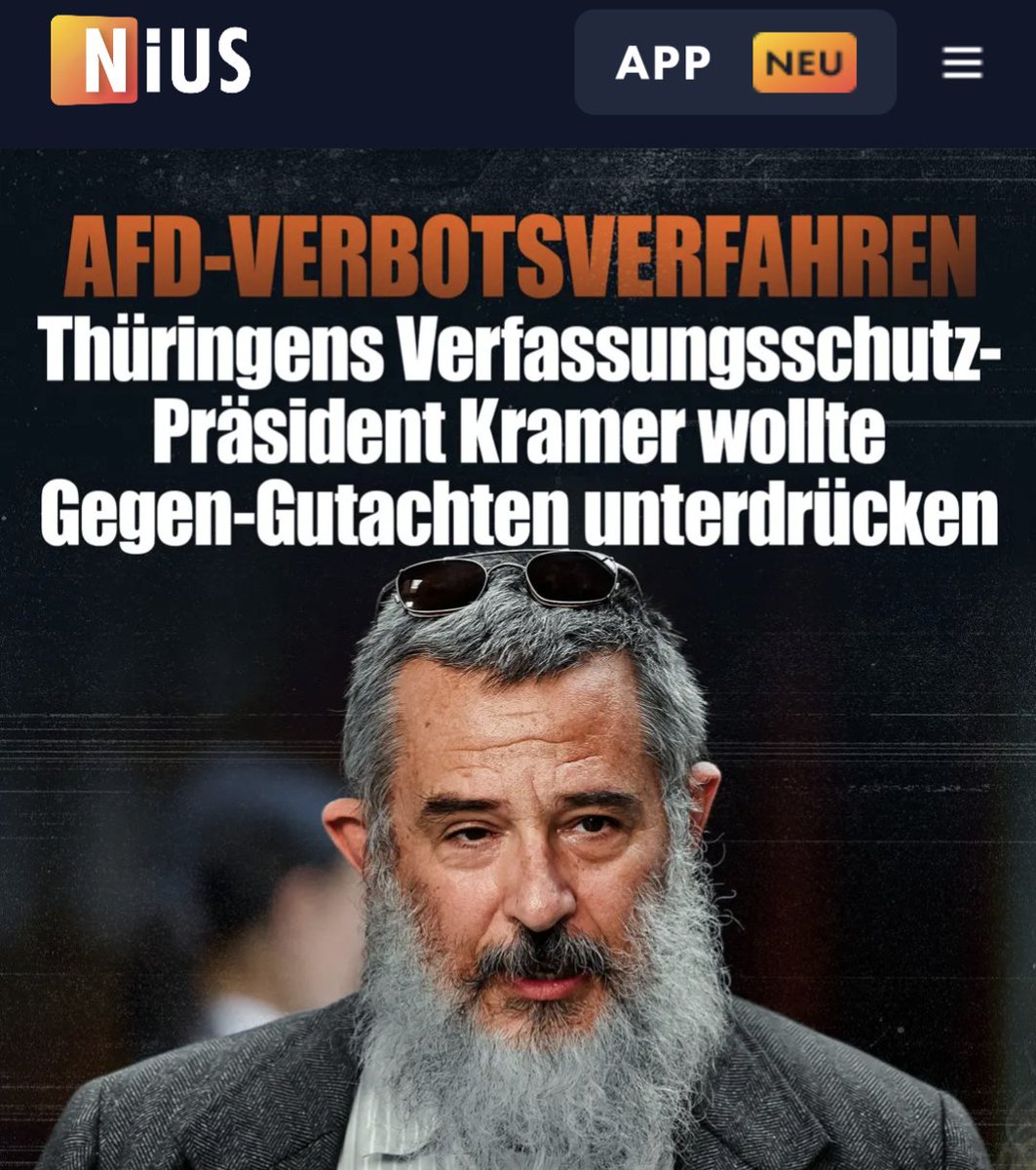 BREAKING NIUS: Stephan Kramer, Verfassungsschutz-Chef von Thüringen, ist Mit-Architekt eines möglichen AfD-Verbots. Nun enthüllt eine brisante Recherche: Der Geheimdienstler soll ein Gegen-Gutachten zur AfD gezielt unterdrückt haben. nius.de/politik/news/a…