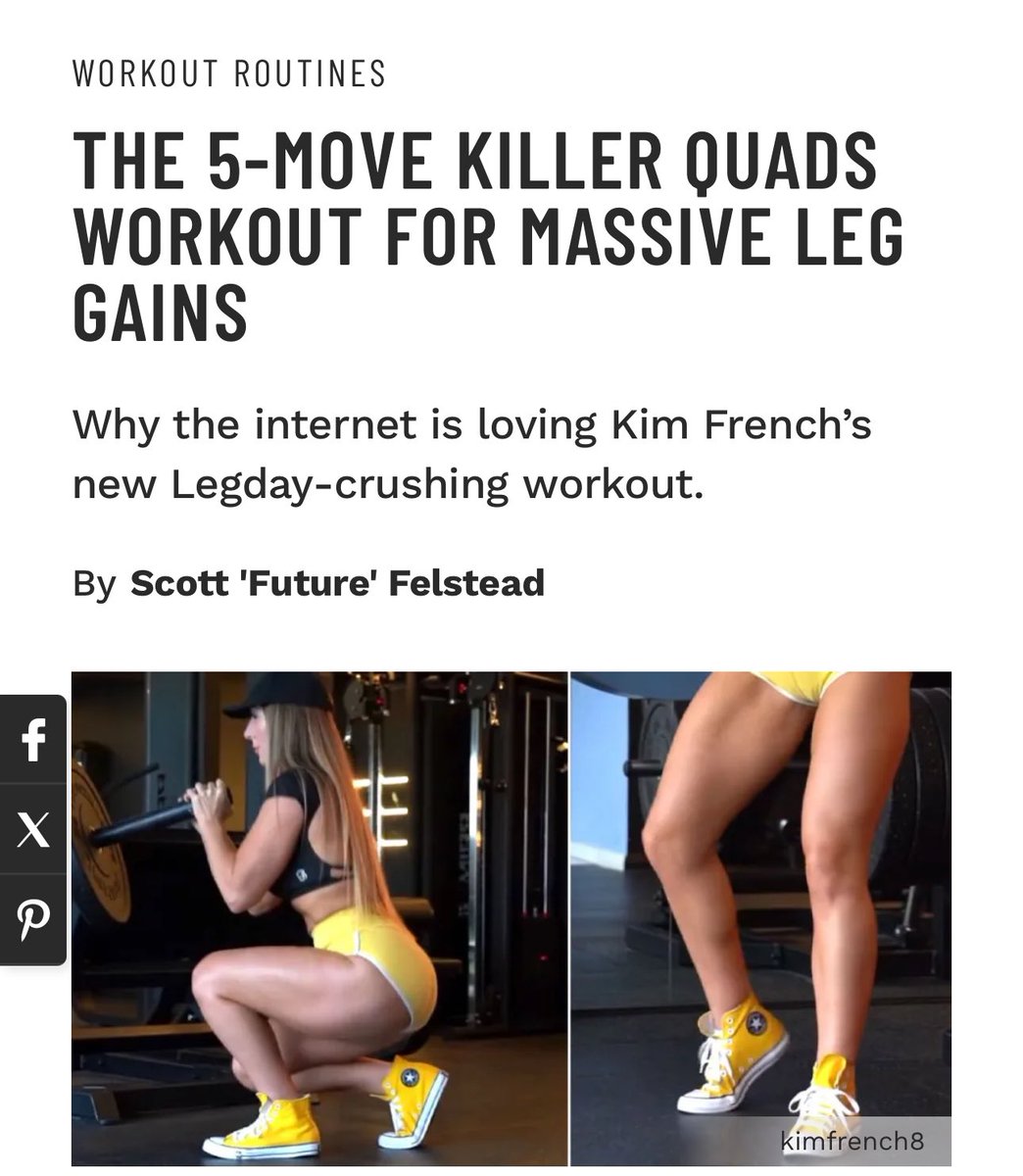 muscle_fitness's tweet photo. THE 5-MOVE KILLER QUADS WORKOUT FOR MASSIVE LEG GAINS
Why the internet is loving Kim French’s new Legday-crushing workout.
By Scott 'Future' Felstead
Read Article: https://t.co/jyYTfchnfh
@muscleandfitness @muscleandfitnesshers
#celebrityworkouts #legsworkouts #lowerbodyworkouts #musclebuildingworkouts #quadworkouts #quads #quadsexercises