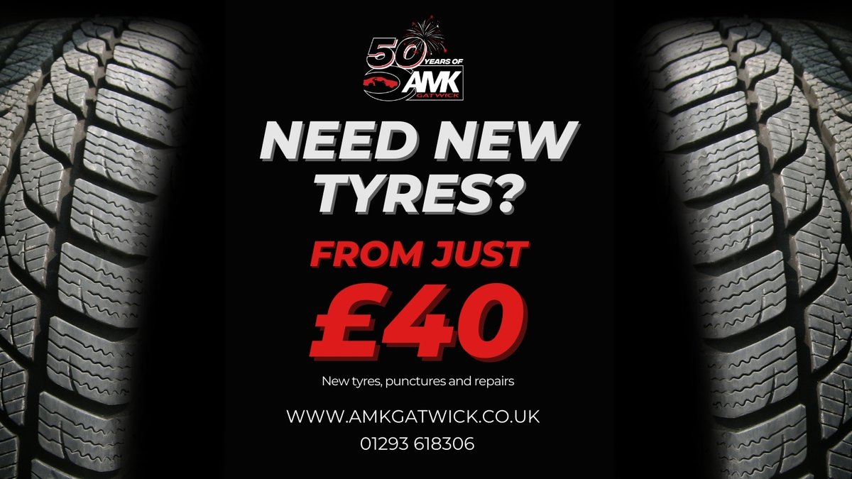 AMKGATWICK's tweet photo. Need tyres? get in touch! https://t.co/D7QxIsBUvO #tyrecare #cartyres #sussex https://t.co/Mzb1G68nBR