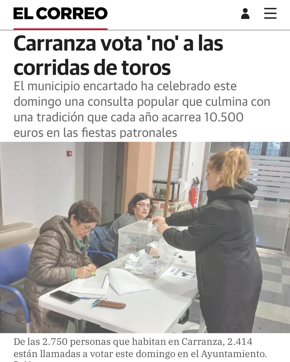 💚¡La población a favor de la razón!

🚫Los ciudadanos de Carranza han votado «no» a la tortura y la muerte de los espectáculos taurinos en su municipio. Prefieren que se destinen los 10.500 euros de presupuesto a actividades para niños, deporte rural y juegos tradicionales sin