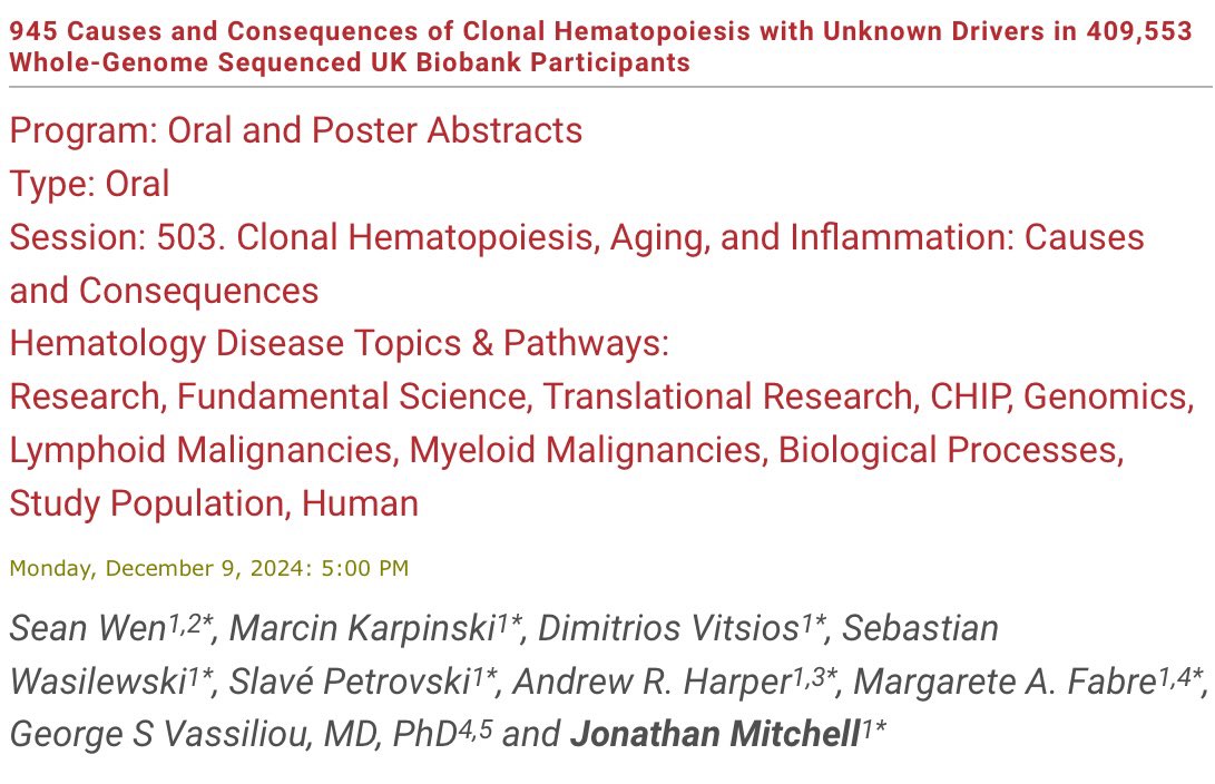 Sean_Wen221's tweet image. Who’s driving “driverless” clonal hematopoiesis? Do drop by for our session this afternoon if you wish to learn more! #ASH24 #ASH2024 @ASH_hematology #CH
Manchester Grand Hyatt San Diego (Grand Hall C)