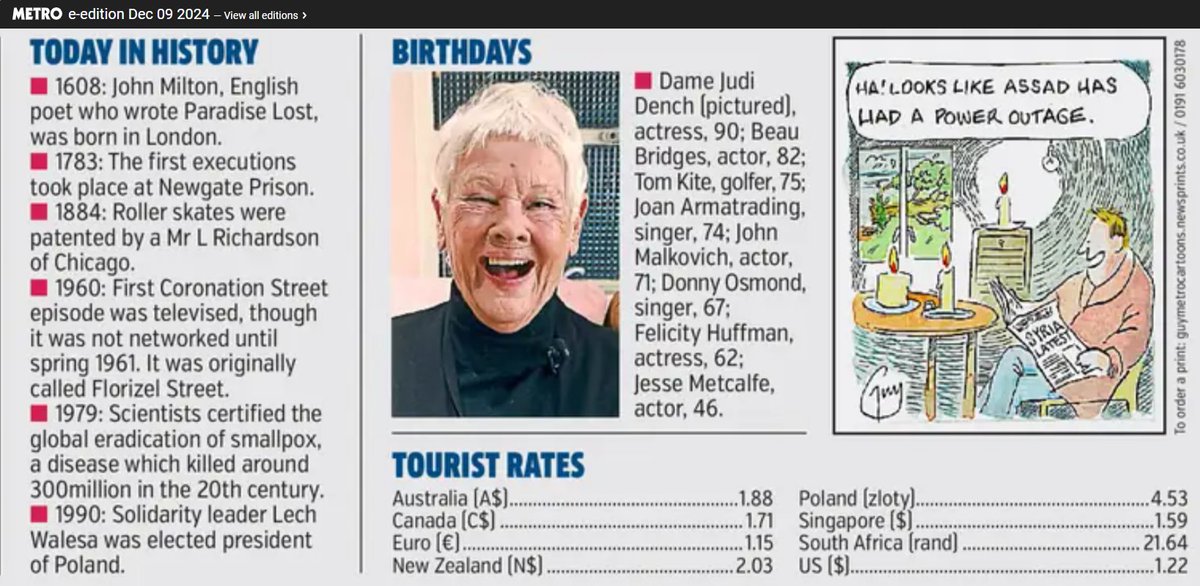 SoTodayIz's tweet photo. #9thDecember #OTD #OnThisDay #TodayInHistory #Today #sotodayis #sotodayiz #TodayIs #Birthday #Birthdaycelebration #JudiDench #BeauBridges #JoanArmatrading #JohnMalkovich #JesseMetcalfe #TomKite #RollerSkates #JohnMilton #ParadiseLost #CoronationStreet https://t.co/AEM4cqm9Uq