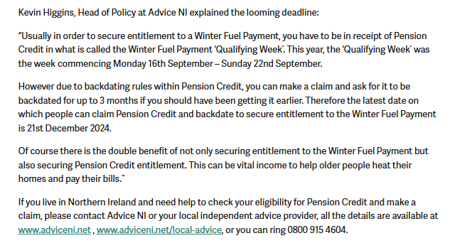 AdviceNI's tweet image. #PensionCredit and #WinterFuelPayment deadline looming

adviceni.net/about/news/pen…

Advice NI is urging older people to check their eligibility for Pension Credit and ensure they protect entitlement to their Winter Fuel Payment by claiming by 21st December