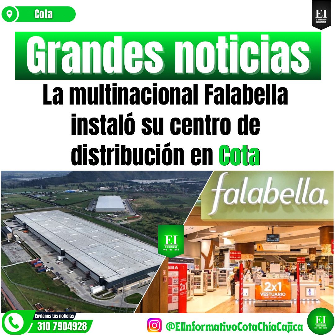 La empresa falabella llega al municipio de Cota, Cundinamarca con una inversión de 130 millones de dólares 

Link: instagram.com/p/DDWza8Kx7D7/…