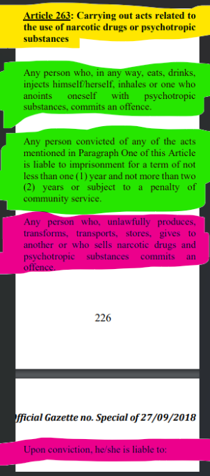 UncleGobby's tweet photo. @Diddy_hilla @harerimana_tito Thank you for your recognition.
In Summary:
#VAPE (e-cigarette) is classified as a category two severe drug number 4 in ANNEX I of Ministerial Order No. 001/MoH/2019 (p. 50).
Penalties include 1-2 yrs for personal use and 20-25 yrs for distribution (#CP2018 art.263 para.2) https://t.co/GA6Swc7zQ6