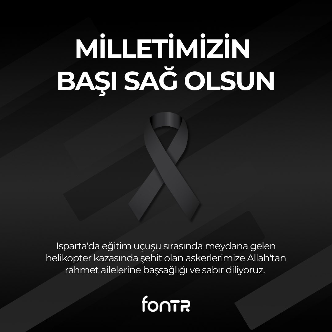 fontr_comtr's tweet photo. Isparta'da eğitim uçuşu sırasında meydana gelen helikopter kazasında şehit olan askerlerimize Allah’tan rahmet, ailelerine, yakınlarına ve milletimize başsağlığı diliyoruz. https://t.co/0xQT7Ol59y