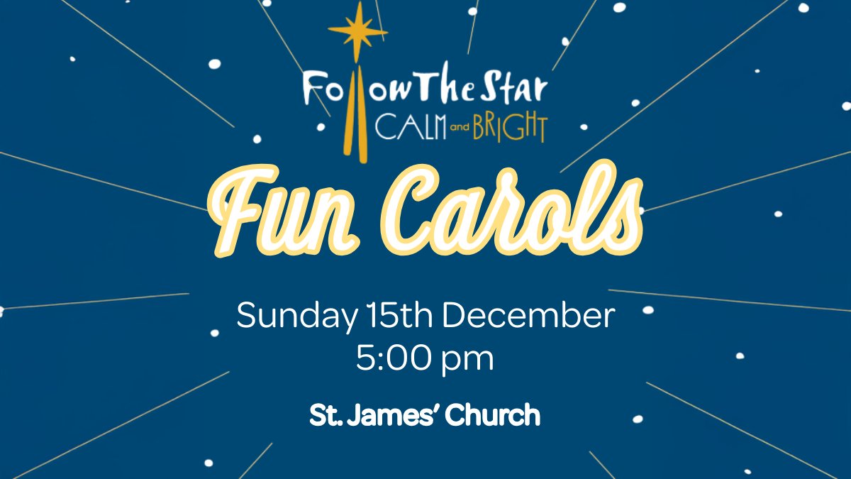 Sing-a-long Christmas carols at St. James' Church, Sunday 15th December at 5pm.
Come and join in singing to your favourite carols this Christmas. 
There will be mulled wine and mince pies.
All welcome.