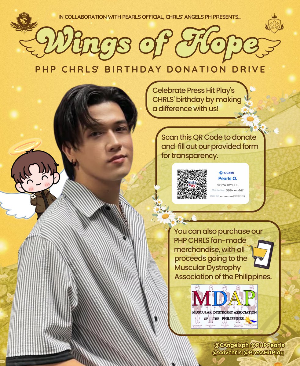 CAngelsph's tweet photo. [🪽] Wings of Hope: PHP CHRLS' Birthday Donation Drive

Let's celebrate CHRLS' day with a donation drive that will help MDAP's event! 💛🎉

To donate/purchase, click this link:
🔗 https://t.co/g6D2s1AuPz

#CHRLSBDayDonationDrive
#Press_Hit_Play #PHPCHRLS
@PressHitPlay @xxivchrls https://t.co/8HsJ7FN3Ts