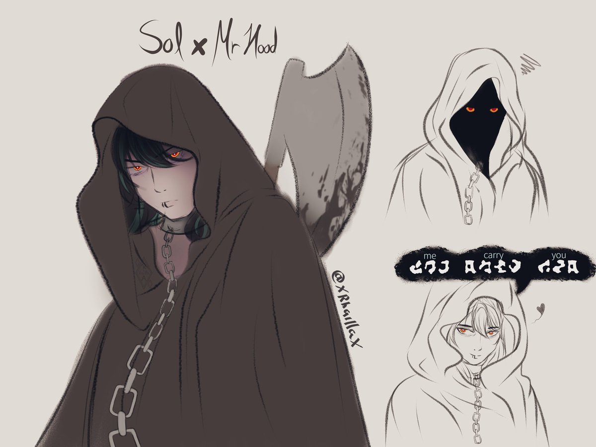 xrhaillax's tweet photo. I thought that Mr Hood and the “tall and bulk man” from that story Crowe tells us would be a cool crossover 🪓
So this sketch it’s basically Mr Hood X “tall and bulk man” X Sol 

#TKaTB_VN #KaTB_VN #homicipher #文字化化 #mrhood https://t.co/1jX1LyEbNy