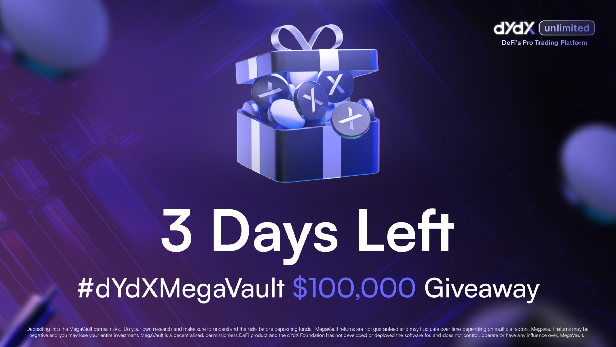 arcus_xyz's tweet photo. 3 days left ⏰

You could be 1 of 10 lucky winners to secure $10,000; if you're interested, participate in the #dYdXMegaVault giveaway!

Enter here ➡️ https://t.co/jimlp37IuL https://t.co/xFbG1a1LhD