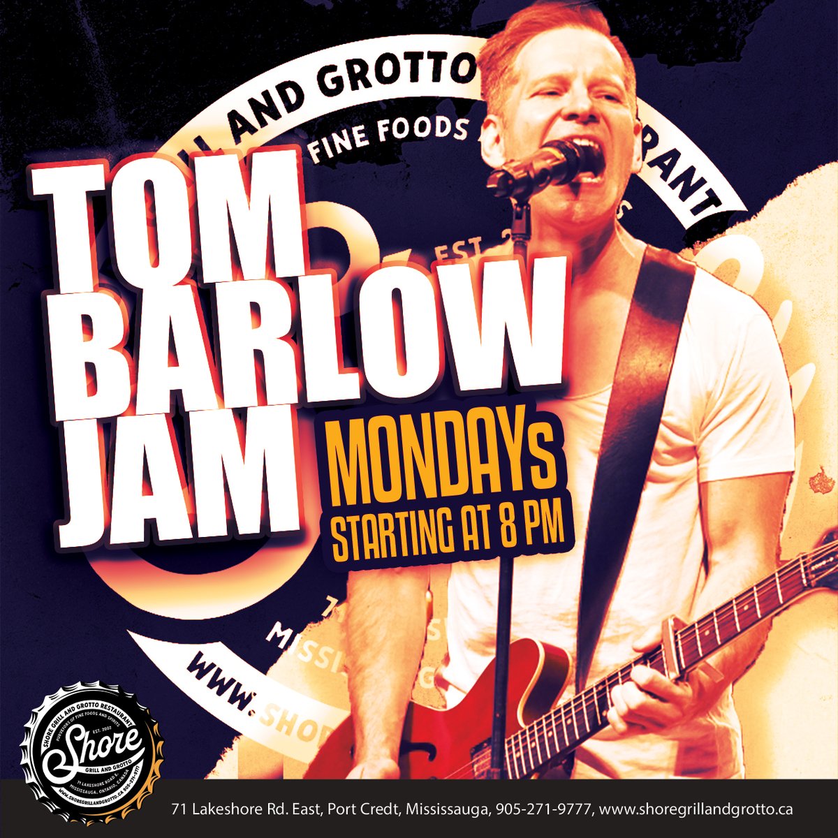 Join us every Monday for the Tom Barlow Jam at the Shore Grill and Grotto! Enjoy an evening of entertainment with special guests and a chance to perform on stage. Experience great music and fun from 8 PM to midnight!