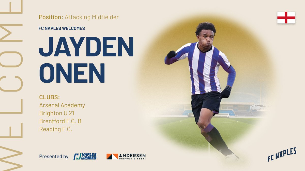 Jayden Onen is here—FC Naples’ first signing in club history! 🏴󠁧󠁢󠁥󠁮󠁧󠁿 

From the renowned academies of Arsenal and Brighton to the fields of Brentford B and Reading FC, Jayden’s career is a testament to his skill, determination, and leadership. A finalist for the USL League One Young