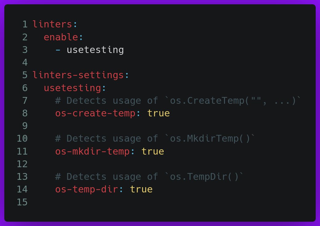 ludnadez's tweet image. I created a new linter to detect calls which can be replaced by methods from the testing package.
github.com/ldez/usetesting
This new linter will be available in the next version of golangci-lint (v1.63).
Support my work: bento.me/ldez
#golang #golangcilint