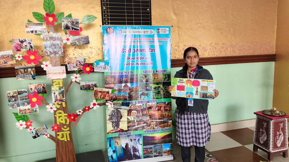 DrRPKV's tweet photo. Kanishka ,Student XI C of our Vidyalaya is Showcasing their creativity by exploring places and designing Brochure under Dekho Apna Desh Contest.
#DekhoApnaDesh #NEP2020 @PMOIndia @narendramodi @tourismgoi @dpradhanbjp @DrRPKV @EduMinOfIndia @kvsrodelhi @KVS_HQ https://t.co/xI74PTxKR0