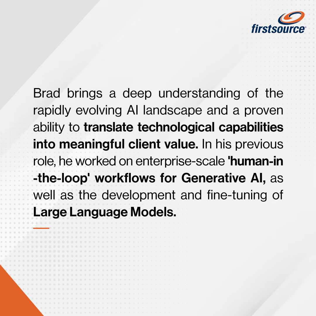 firstsource's tweet image. Welcome to #LifeAtFirstsource Brad Hastedt!

#Firstsourcer #FirstForce #Leadership