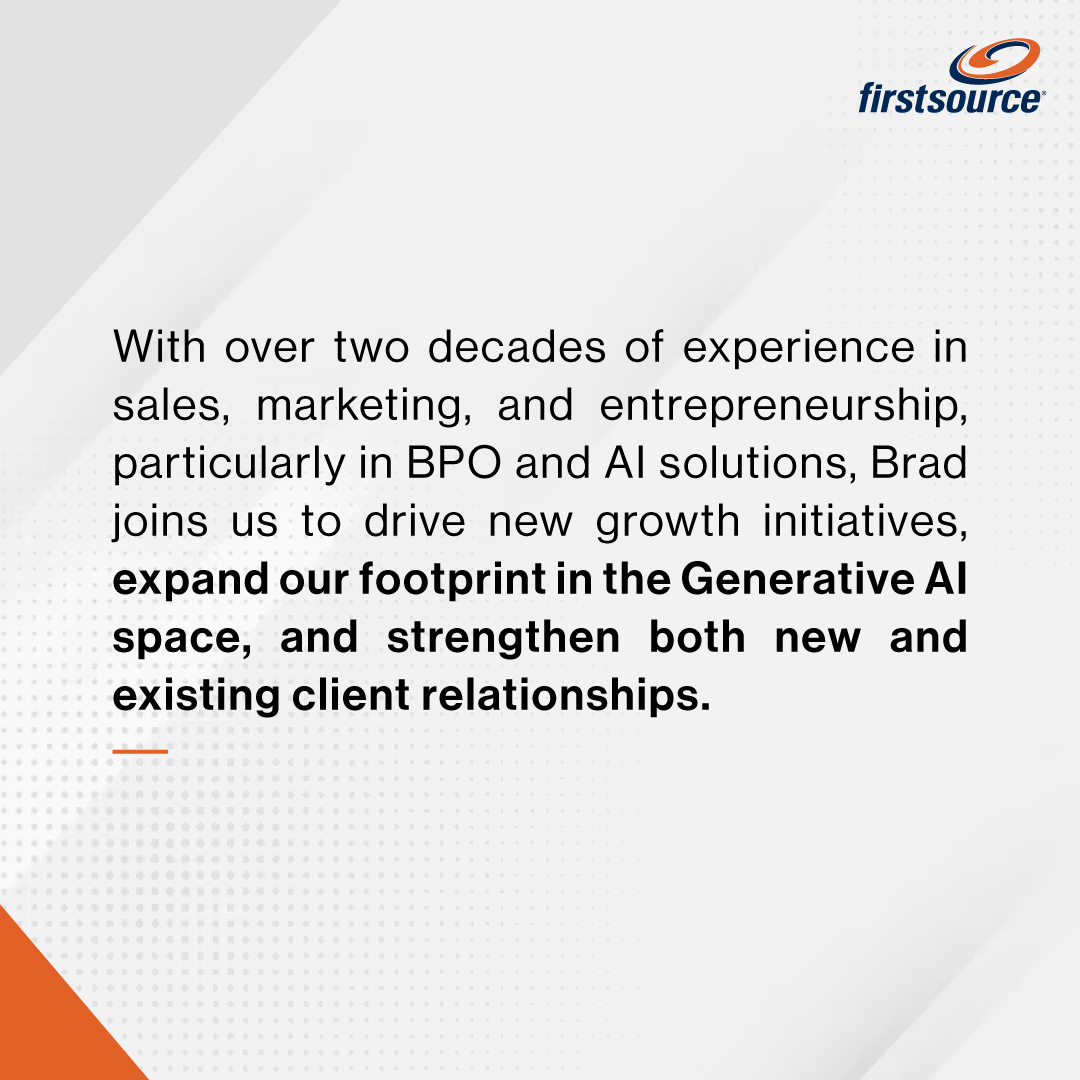 firstsource's tweet image. Welcome to #LifeAtFirstsource Brad Hastedt!

#Firstsourcer #FirstForce #Leadership
