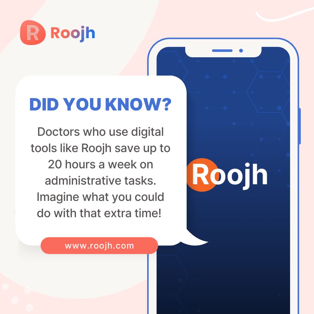 RoojhHealth's tweet photo. Maximize your time, minimize the hassle. ⏰ Doctors using digital tools like Roojh save up to 20 hours a week on administrative tasks. Imagine the impact that extra time could have on your practice and patient care. 💡
.
Visit: https://t.co/XxaGRpnggV
.
.
#Roojh #HealthManagement https://t.co/GMXjEAZgVM