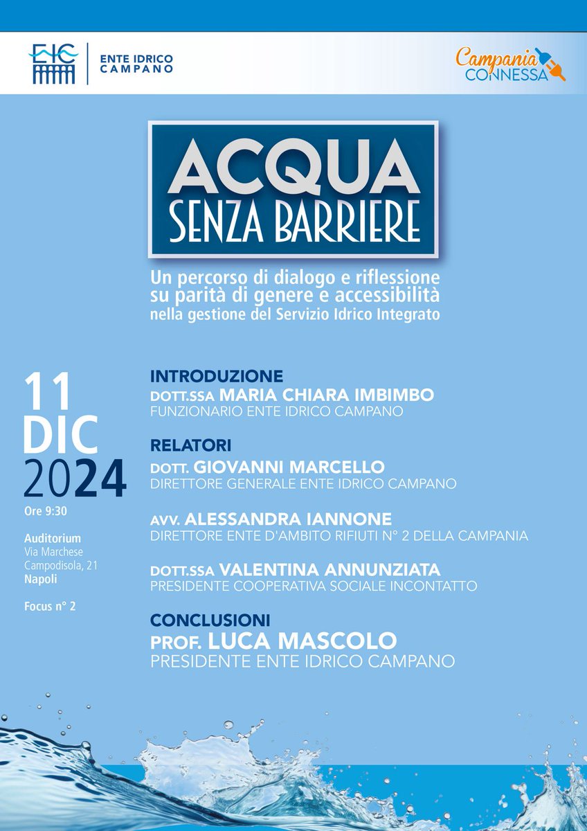Mercoledì  11 dicembre 2024, alle ore 10:00, ci ritroveremo presso l'Auditorium in  via Marchese Campodisola 21, Napoli, per il secondo incontro del  progetto Campania Connessa.