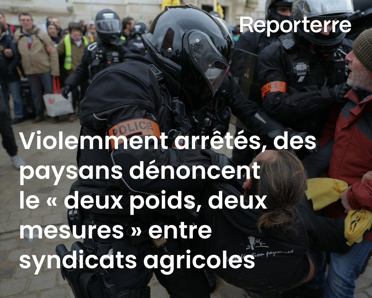 Cinq agriculteurs de la Confédération paysanne ont été violemment interpellés après une action le 5 décembre. 

Une répression qui fait apparaître une différence flagrante de traitement avec les autres syndicats agricoles.

Lire l'article ➡️ l.reporterre.net/RH5