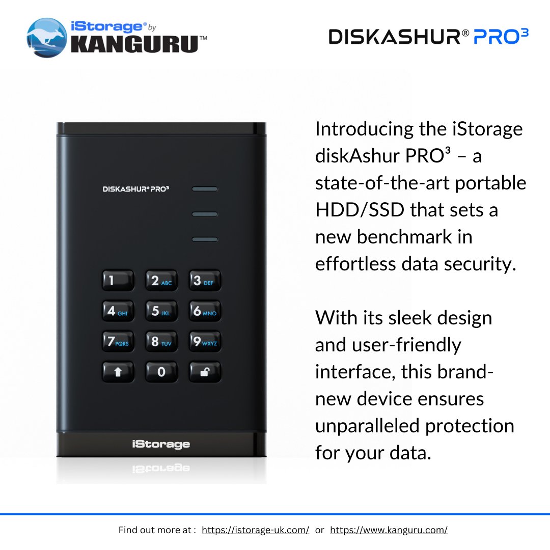 kanguru_news's tweet photo. Take your data security to the next level with iStorage diskAshur PRO³.
This top-of-the-line portable HDD/SSD offers three encryption modes, up to 16TB capacity, and advanced security features with FIPS 140-3 Level 3 pending validation🔐
https://t.co/J13HT5mV0P
#istorage #data https://t.co/osknNMy1be