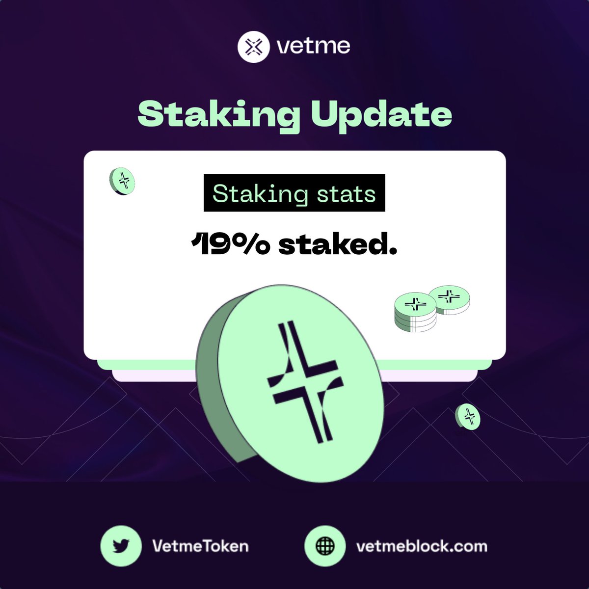 Approximately 20% of the total $VetMe token supply is now staked! Visit staking.vetmeblock.com for more details.

This week, we’re kicking off the countdown to the official launch of the $VetMe P2P platform!

We’re putting the final touches on wallet security, onboarding users,