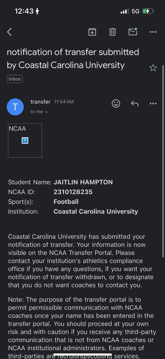 Officially in Transfer Portal