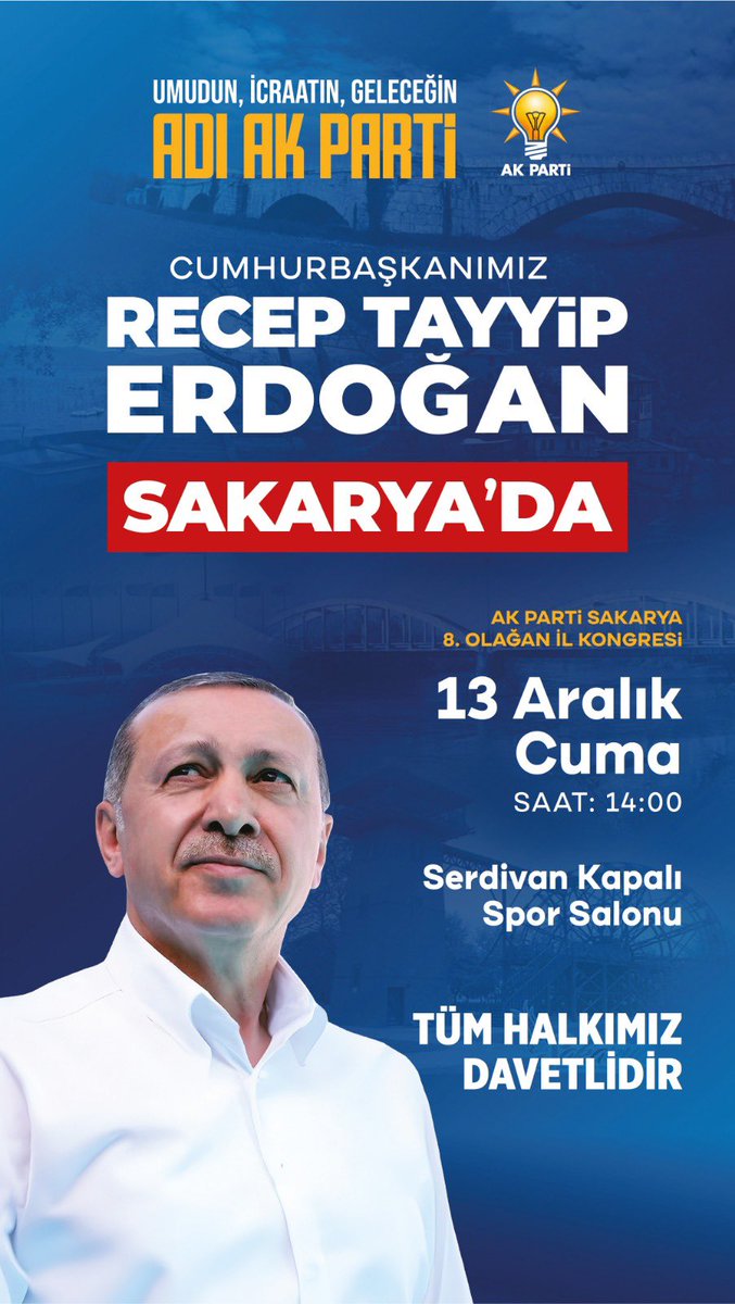 Dünyanın ve ülkemizin çok önemli bir süreçten geçtiği bugünlerde, AK Parti Sakarya teşkilatları olarak ilçe kongre sürecimizi başarılı bir şekilde tamamlamıştık.

16 İlçe Kongrelerimizin her birinde kardeşliğimiz, birlik ve beraberliğimiz ön plana çıkmıştı. Şimdi bu dayanışma