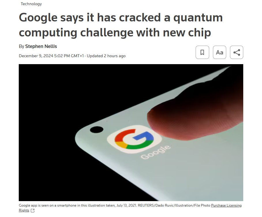 RobynHD's tweet photo. Wird Willow eine Gefahr für #Bitcoin? 🚨

Google hat soeben seinen neuen Quantenchip "Willow" vorgestellt, der in 5 Minuten ein Problem löste, für das klassische Computer Milliarden Jahre benötigen würden. Ja, Milliarden!
Dieser Durchbruch wirft Fragen zur Sicherheit von #Bitcoin und anderen Kryptowährungen auf, da Quantencomputer potenziell die kryptografischen Algorithmen, auf denen diese Systeme basieren, gefährden könnten.

#Bitcoin verwendet hauptsächlich zwei kryptografische Mechanismen: den SHA-256-Hash-Algorithmus und den Elliptic Curve Digital Signature Algorithm (ECDSA). 
Während diese Algorithmen gegen Angriffe durch klassische Computer als sicher gelten, könnten leistungsfähige Quantencomputer in der Lage sein, insbesondere ECDSA zu kompromittieren, indem sie private Schlüssel aus öffentlichen Schlüsseln ableiten.

Aktuell sind Quantencomputer wie "Willow" noch nicht in der Lage, solche Angriffe praktisch durchzuführen. 
Die Technologie steht zwar vor bedeutenden Fortschritten, jedoch sind weitere Entwicklungen notwendig, um eine reale Bedrohung für die #Bitcoin-Sicherheit darzustellen. Experten schätzen, dass es noch mehrere Jahre dauern wird, bis Quantencomputer die für solche Angriffe erforderliche Leistungsfähigkeit erreichen.

Die #Bitcoin-Community bzw. ihre Entwickler ist sich dieser potenziellen Bedrohung bewusst und arbeitet an quantenresistenten Algorithmen, um die Sicherheit des Netzwerks langfristig zu gewährleisten. Es ist daher wahrscheinlich, dass entsprechende Schutzmaßnahmen implementiert werden, bevor Quantencomputer eine ernsthafte Gefahr darstellen können.
Zusammenfassend stellt der Fortschritt von Googles "Willow"-Chip derzeit keine unmittelbare Gefahr für #Bitcoin dar. Dennoch ist es wichtig, die Entwicklungen im Bereich des Quantencomputings aufmerksam zu verfolgen und proaktive Maßnahmen zum Schutz der kryptografischen Sicherheit zu ergreifen.